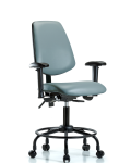 Vinyl Chair - Desk Height with Round Tube Base, Medium Back, Adjustable Arms, & Casters in Storm Supernova Vinyl VDHCH-MB-RT-T0-A1-RC-8822