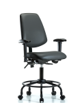 Vinyl Chair - Desk Height with Round Tube Base, Medium Back, Adjustable Arms, & Casters in Carbon Supernova Vinyl VDHCH-MB-RT-T0-A1-RC-8823