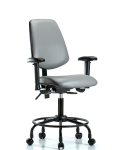 Vinyl Chair - Desk Height with Round Tube Base, Medium Back, Adjustable Arms, & Casters in Sterling Supernova Vinyl VDHCH-MB-RT-T0-A1-RC-8840