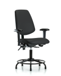 Vinyl Chair - Desk Height with Round Tube Base, Medium Back, Adjustable Arms, & Stationary Glides in Black Trailblazer Vinyl VDHCH-MB-RT-T0-A1-RG-8540