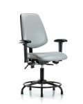 Vinyl Chair - Desk Height with Round Tube Base, Medium Back, Adjustable Arms, & Stationary Glides in Dove Trailblazer Vinyl VDHCH-MB-RT-T0-A1-RG-8567