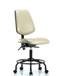 Vinyl Chair - Desk Height with Round Tube Base, Medium Back, Seat Tilt, & Casters in Adobe White Trailblazer Vinyl VDHCH-MB-RT-T1-A0-RC-8501