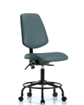 Vinyl Chair - Desk Height with Round Tube Base, Medium Back, Seat Tilt, & Casters in Colonial Blue Trailblazer Vinyl VDHCH-MB-RT-T1-A0-RC-8546