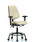 Vinyl Chair - Desk Height with Round Tube Base, Medium Back, Seat Tilt, Adjustable Arms, & Casters in Adobe White Trailblazer Vinyl VDHCH-MB-RT-T1-A1-RC-8501
