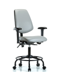 Vinyl Chair - Desk Height with Round Tube Base, Medium Back, Seat Tilt, Adjustable Arms, & Casters in Dove Trailblazer Vinyl VDHCH-MB-RT-T1-A1-RC-8567