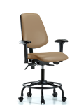 Vinyl Chair - Desk Height with Round Tube Base, Medium Back, Seat Tilt, Adjustable Arms, & Casters in Taupe Trailblazer Vinyl VDHCH-MB-RT-T1-A1-RC-8584