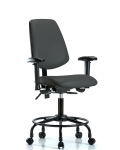 Vinyl Chair - Desk Height with Round Tube Base, Medium Back, Seat Tilt, Adjustable Arms, & Casters in Charcoal Trailblazer Vinyl VDHCH-MB-RT-T1-A1-RC-8605