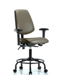 Vinyl Chair - Desk Height with Round Tube Base, Medium Back, Seat Tilt, Adjustable Arms, & Casters in Taupe Supernova Vinyl VDHCH-MB-RT-T1-A1-RC-8809