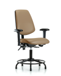 Vinyl Chair - Desk Height with Round Tube Base, Medium Back, Seat Tilt, Adjustable Arms, & Stationary Glides in Taupe Trailblazer Vinyl VDHCH-MB-RT-T1-A1-RG-8584