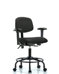 Vinyl Chair - Desk Height with Round Tube Base, Adjustable Arms, & Casters in Black Trailblazer Vinyl VDHCH-RT-T0-A1-RC-8540