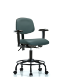 Vinyl Chair - Desk Height with Round Tube Base, Adjustable Arms, & Casters in Colonial Blue Trailblazer Vinyl VDHCH-RT-T0-A1-RC-8546