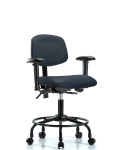 Vinyl Chair - Desk Height with Round Tube Base, Adjustable Arms, & Casters in Imperial Blue Trailblazer Vinyl VDHCH-RT-T0-A1-RC-8582