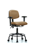 Vinyl Chair - Desk Height with Round Tube Base, Adjustable Arms, & Casters in Taupe Trailblazer Vinyl VDHCH-RT-T0-A1-RC-8584