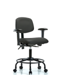 Vinyl Chair - Desk Height with Round Tube Base, Adjustable Arms, & Casters in Charcoal Trailblazer Vinyl VDHCH-RT-T0-A1-RC-8605
