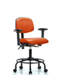 Vinyl Chair - Desk Height with Round Tube Base, Adjustable Arms, & Casters in Orange Kist Trailblazer Vinyl VDHCH-RT-T0-A1-RC-8613