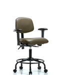 Vinyl Chair - Desk Height with Round Tube Base, Adjustable Arms, & Casters in Taupe Supernova Vinyl VDHCH-RT-T0-A1-RC-8809
