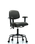 Vinyl Chair - Desk Height with Round Tube Base, Adjustable Arms, & Casters in Carbon Supernova Vinyl VDHCH-RT-T0-A1-RC-8823