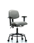 Vinyl Chair - Desk Height with Round Tube Base, Adjustable Arms, & Casters in Sterling Supernova Vinyl VDHCH-RT-T0-A1-RC-8840