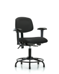 Vinyl Chair - Desk Height with Round Tube Base, Adjustable Arms, & Stationary Glides in Black Trailblazer Vinyl VDHCH-RT-T0-A1-RG-8540