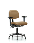 Vinyl Chair - Desk Height with Round Tube Base, Adjustable Arms, & Stationary Glides in Taupe Trailblazer Vinyl VDHCH-RT-T0-A1-RG-8584