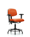Vinyl Chair - Desk Height with Round Tube Base, Adjustable Arms, & Stationary Glides in Orange Kist Trailblazer Vinyl VDHCH-RT-T0-A1-RG-8613