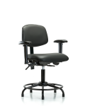 Vinyl Chair - Desk Height with Round Tube Base, Adjustable Arms, & Stationary Glides in Carbon Supernova Vinyl VDHCH-RT-T0-A1-RG-8823