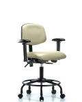 Vinyl Chair - Desk Height with Round Tube Base, Seat Tilt, Adjustable Arms, & Casters in Adobe White Trailblazer Vinyl VDHCH-RT-T1-A1-RC-8501
