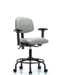 Vinyl Chair - Desk Height with Round Tube Base, Seat Tilt, Adjustable Arms, & Casters in Dove Trailblazer Vinyl VDHCH-RT-T1-A1-RC-8567