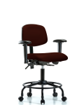 Vinyl Chair - Desk Height with Round Tube Base, Seat Tilt, Adjustable Arms, & Casters in Burgundy Trailblazer Vinyl VDHCH-RT-T1-A1-RC-8569