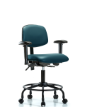 Vinyl Chair - Desk Height with Round Tube Base, Seat Tilt, Adjustable Arms, & Casters in Marine Blue Supernova Vinyl VDHCH-RT-T1-A1-RC-8801