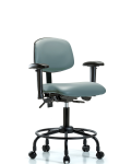 Vinyl Chair - Desk Height with Round Tube Base, Seat Tilt, Adjustable Arms, & Casters in Storm Supernova Vinyl VDHCH-RT-T1-A1-RC-8822
