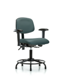 Vinyl Chair - Desk Height with Round Tube Base, Seat Tilt, Adjustable Arms, & Stationary Glides in Colonial Blue Trailblazer Vinyl VDHCH-RT-T1-A1-RG-8546