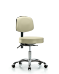 Vinyl Stool with Back Chrome - Desk Height with Casters in Adobe White Trailblazer Vinyl VDHST-CR-T0-CC-8501