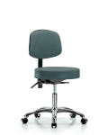 Vinyl Stool with Back Chrome - Desk Height with Casters in Colonial Blue Trailblazer Vinyl VDHST-CR-T0-CC-8546