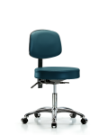 Vinyl Stool with Back Chrome - Desk Height with Casters in Marine Blue Supernova Vinyl VDHST-CR-T0-CC-8801