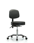 Vinyl Stool with Back Chrome - Desk Height with Casters in Carbon Supernova Vinyl VDHST-CR-T0-CC-8823