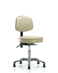 Vinyl Stool with Back Chrome - Desk Height with Stationary Glides in Adobe White Trailblazer Vinyl VDHST-CR-T0-RG-8501