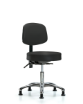 Vinyl Stool with Back Chrome - Desk Height with Stationary Glides in Black Trailblazer Vinyl VDHST-CR-T0-RG-8540