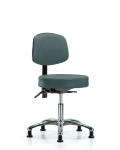 Vinyl Stool with Back Chrome - Desk Height with Stationary Glides in Colonial Blue Trailblazer Vinyl VDHST-CR-T0-RG-8546