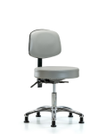 Vinyl Stool with Back Chrome - Desk Height with Stationary Glides in Dove Trailblazer Vinyl VDHST-CR-T0-RG-8567