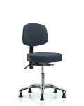 Vinyl Stool with Back Chrome - Desk Height with Stationary Glides in Imperial Blue Trailblazer Vinyl VDHST-CR-T0-RG-8582