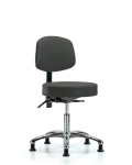 Vinyl Stool with Back Chrome - Desk Height with Stationary Glides in Charcoal Trailblazer Vinyl VDHST-CR-T0-RG-8605