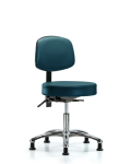 Vinyl Stool with Back Chrome - Desk Height with Stationary Glides in Marine Blue Supernova Vinyl VDHST-CR-T0-RG-8801
