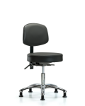 Vinyl Stool with Back Chrome - Desk Height with Stationary Glides in Carbon Supernova Vinyl VDHST-CR-T0-RG-8823