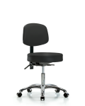 Vinyl Stool with Back Chrome - Desk Height with Seat Tilt & Casters in Black Trailblazer Vinyl VDHST-CR-T1-CC-8540