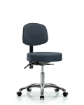 Vinyl Stool with Back Chrome - Desk Height with Seat Tilt & Casters in Imperial Blue Trailblazer Vinyl VDHST-CR-T1-CC-8582