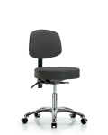 Vinyl Stool with Back Chrome - Desk Height with Seat Tilt & Casters in Charcoal Trailblazer Vinyl VDHST-CR-T1-CC-8605