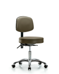 Vinyl Stool with Back Chrome - Desk Height with Seat Tilt & Casters in Taupe Supernova Vinyl VDHST-CR-T1-CC-8809