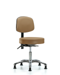 Vinyl Stool with Back Chrome - Desk Height with Seat Tilt & Stationary Glides in Taupe Trailblazer Vinyl VDHST-CR-T1-RG-8584