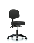 Vinyl Stool with Back - Desk Height with Casters in Black Trailblazer Vinyl VDHST-RG-T0-RC-8540